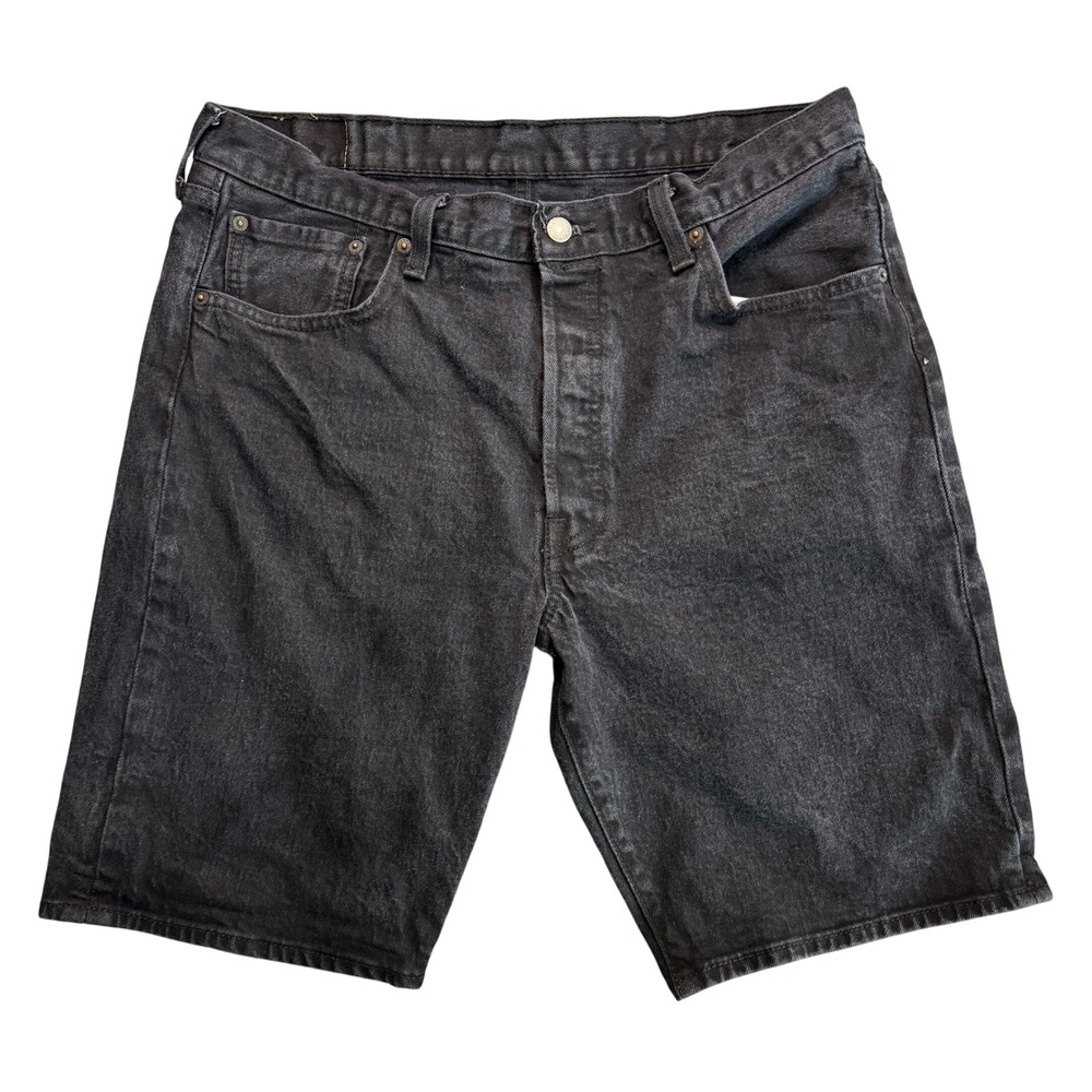 Levi's 501 Black Denim Shorts Size 38 Original Fit Button Fly Jorts